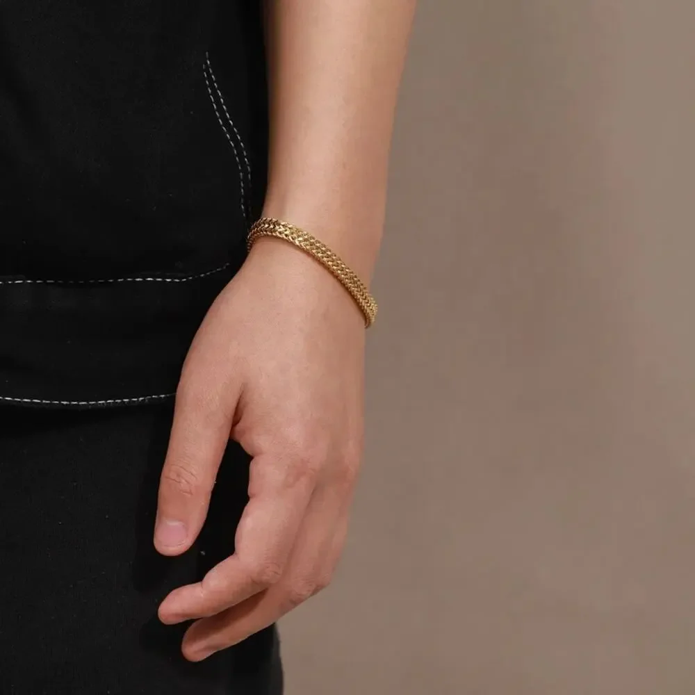 NEW 18K yellow gold plated double layer wheat chain bracelet jewelry B20B